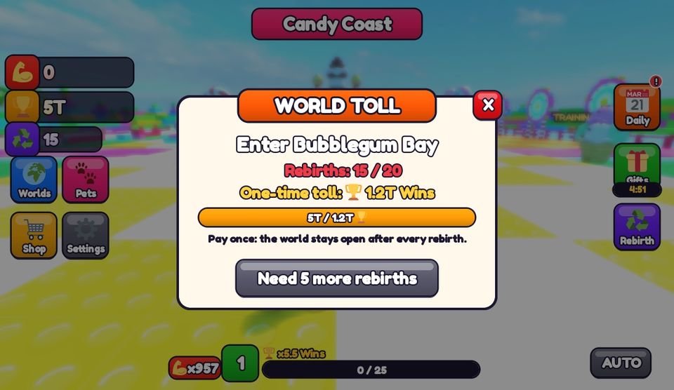 The one-time Wins toll to enter a late world in Throw Sim